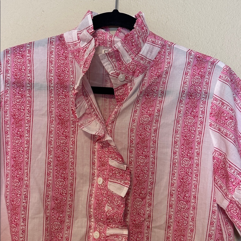 Pink Striped Ruffle-Trim Blouse - Picture 5 of 9